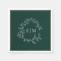 Modern Emerald Green Leafy Crest Monogram Wedding