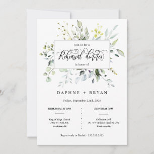 Modern Emerald Green Leaves Rehearsal Dinner Photo Invitation