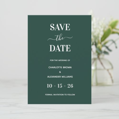 Modern Emerald Green Minimal Save The Date