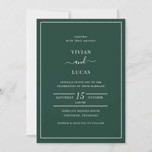Modern Emerald Green Minimal Wedding Invitation
