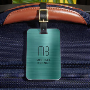 Modern Emerald Green Monogram Luggage Tag