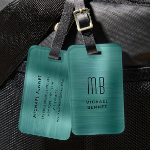 Modern Emerald Green Monogram Luggage Tag