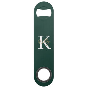 Modern Emerald Green Monogram Script Bar Key