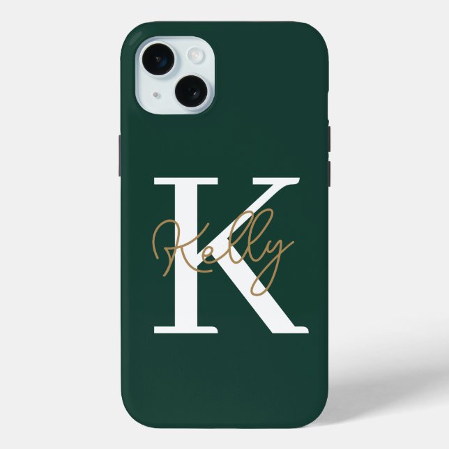 Modern Emerald Green Monogram Script Case-Mate iPhone Case (Back)