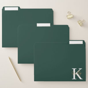 Modern Emerald Green Monogram Script File Folder