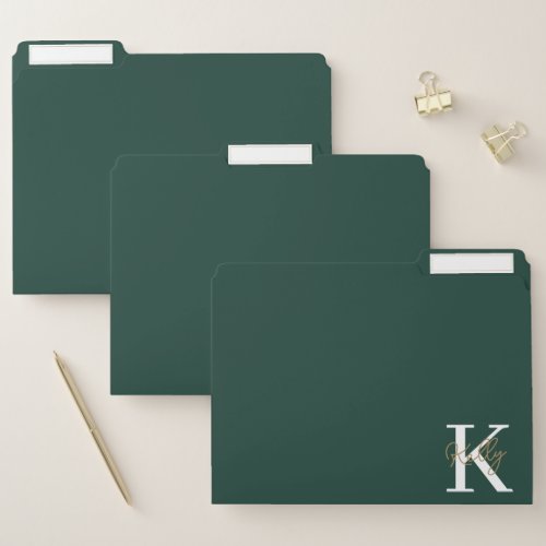 Modern Emerald Green Monogram Script File Folder