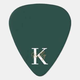Modern Emerald Green Monogram Script Guitar Pick
