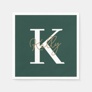 Modern Emerald Green Monogram Script Napkins