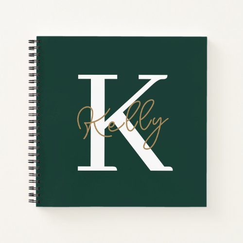 Modern Emerald Green Monogram Script Notebook