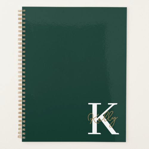 Modern Emerald Green Monogram Script Planner