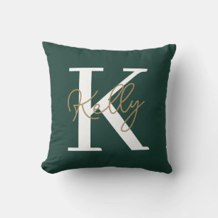 Modern Emerald Green Monogram Script Throw Pillow