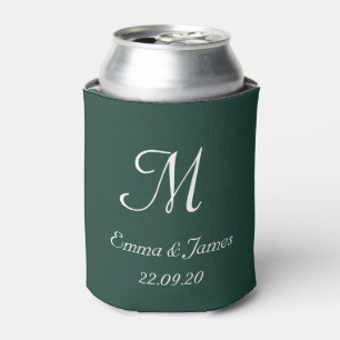 Modern Emerald Green Monogram Wedding Party Favor Can Cooler
