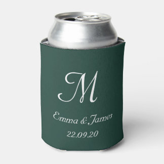 Modern Emerald Green Monogram Wedding Party Favor  Can Cooler