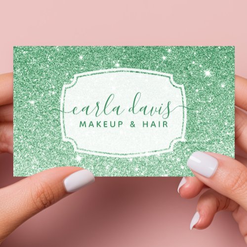 Modern Emerald Green Ombre Glitter Makeup Artist Business Card