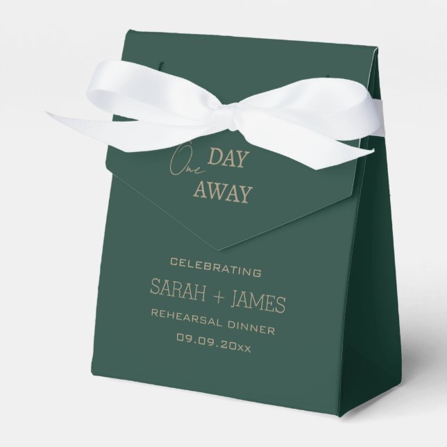 Modern Emerald Green One Day Away Wedding Party  Favor Boxes (Front Side)