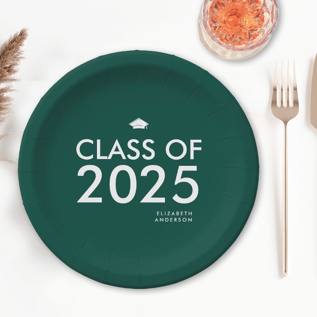 Modern Emerald Green Personalized Graduation Party Paper Plates (Creator Uploaded)