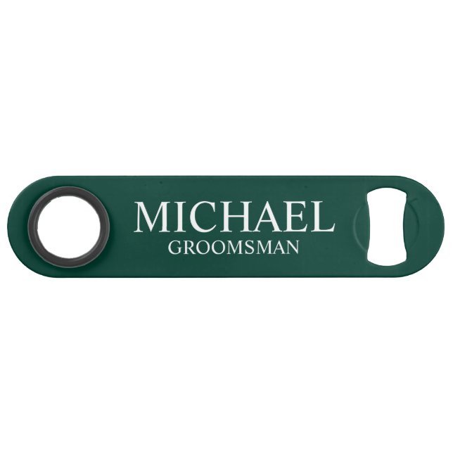 Modern Emerald Green Personalized Groomsman Bar Key (Front (Horizontal))