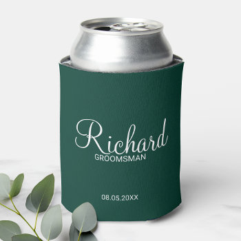 Modern Emerald Green Personalized Groomsman Can Cooler by manadesignco at Zazzle