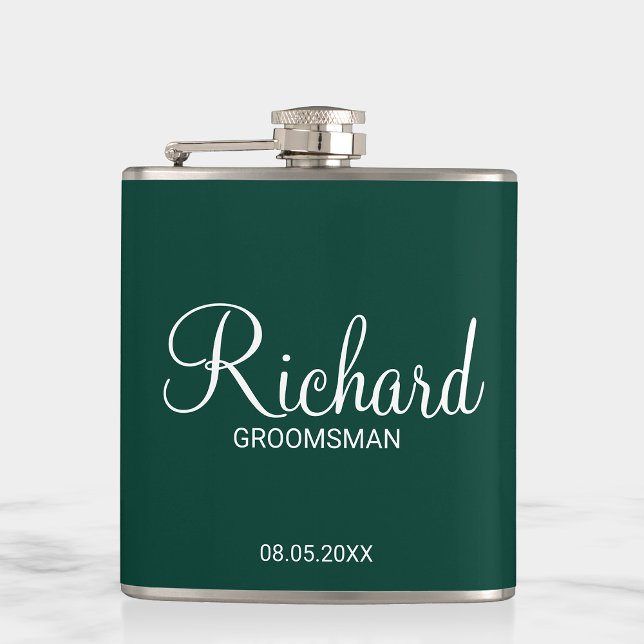 Modern Emerald Green Personalized Groomsman Flask (Creator Uploaded)