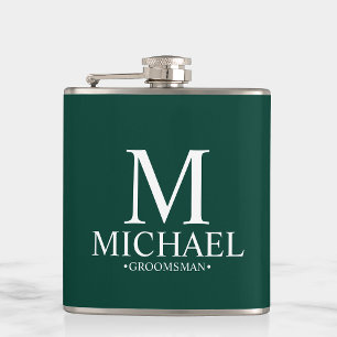 Modern Emerald Green Personalized Groomsman Flask
