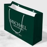 Modern Emerald Green Personalized Groomsman Large Gift Bag<br><div class="desc">Modern Personalized Groomsman Gifts
featuring personalized groomsman's name,  title and wedding date in white classic serif font style on emerald green background.

Also perfect for best Man,  father of the bride,  ring bearer and more.</div>
