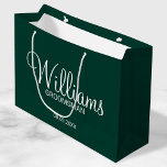 Modern Emerald Green Personalized Groomsman Large Gift Bag<br><div class="desc">Personalized Groomsman Gifts
featuring personalized groomsman's name in white modern script font style with title and wedding date in modern sans serif font style on emerald green background.

Also perfect for best man,  father of the bride,  bridesmaid,  maid of honor,  mother of the bride and more.</div>