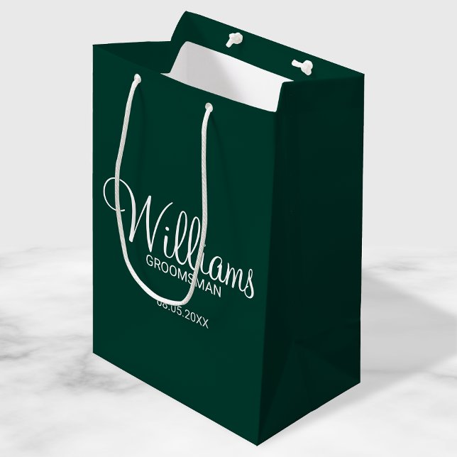 Modern Emerald Green Personalized Groomsman Medium Gift Bag (Creator Uploaded)