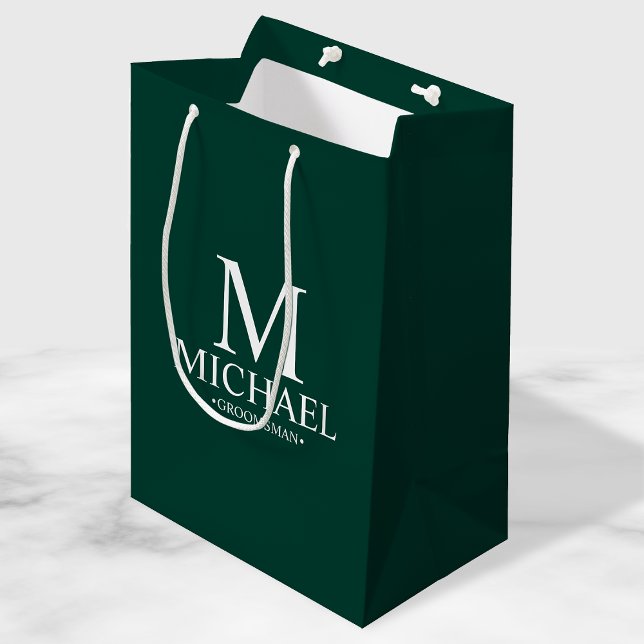 Modern Emerald Green Personalized Groomsman Medium Gift Bag (Creator Uploaded)