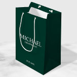 Modern Emerald Green Personalized Groomsman Medium Gift Bag<br><div class="desc">Modern Personalized Groomsman Gifts
featuring personalized groomsman's name,  title and wedding date in white classic serif font style on emerald green background.

Also perfect for Best Man,  Father of the Bride and more.</div>