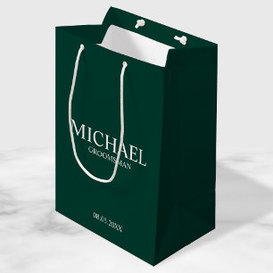 Modern Emerald Green Personalized Groomsman Medium Gift Bag