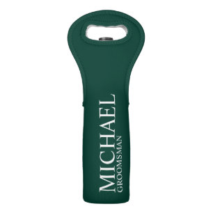 Modern Emerald Green Personalized Groomsman Wine Bag