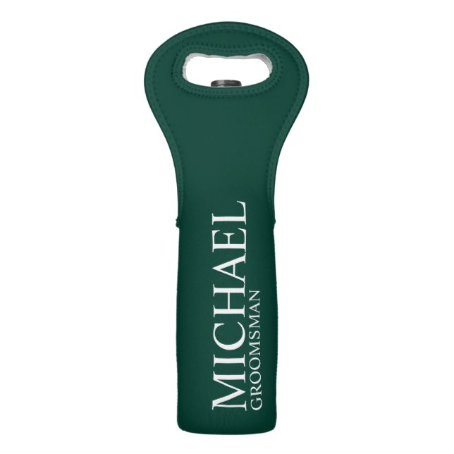 Modern Emerald Green Personalized Groomsman Wine Bag (Front)