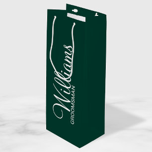 Modern Emerald Green Personalized Groomsman Wine Gift Bag