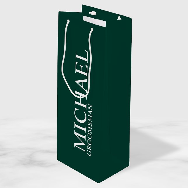 Modern Emerald Green Personalized Groomsman Wine Gift Bag (Creator Uploaded)