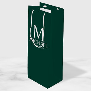 Modern Emerald Green Personalized Groomsman Wine Gift Bag