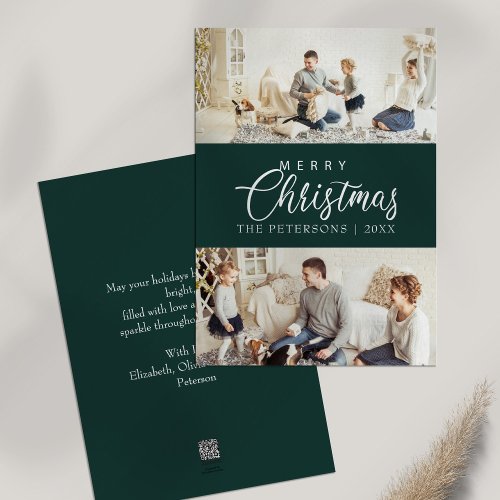 Modern Emerald Green Photo Collage Christmas  Holiday Card