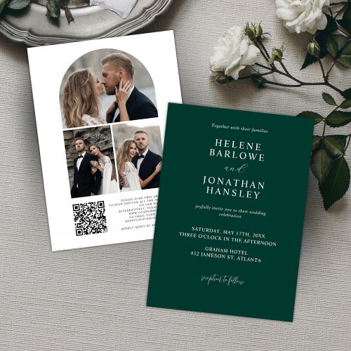 Modern Emerald Green Photo QR Code Wedding Invitation