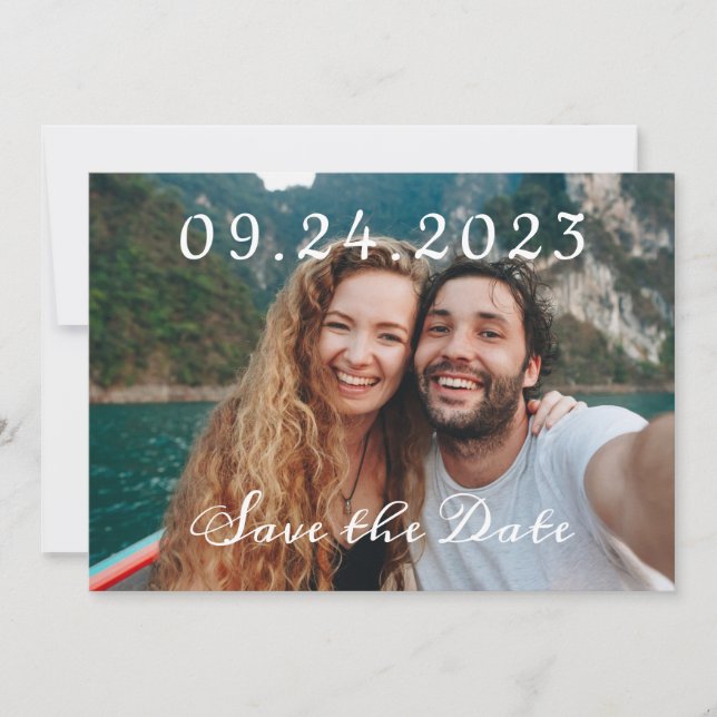 Modern Emerald Green & Photo QR Code Wedding Save The Date (Front)