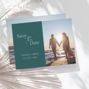Modern Emerald Green Photo Save the Date Postcard