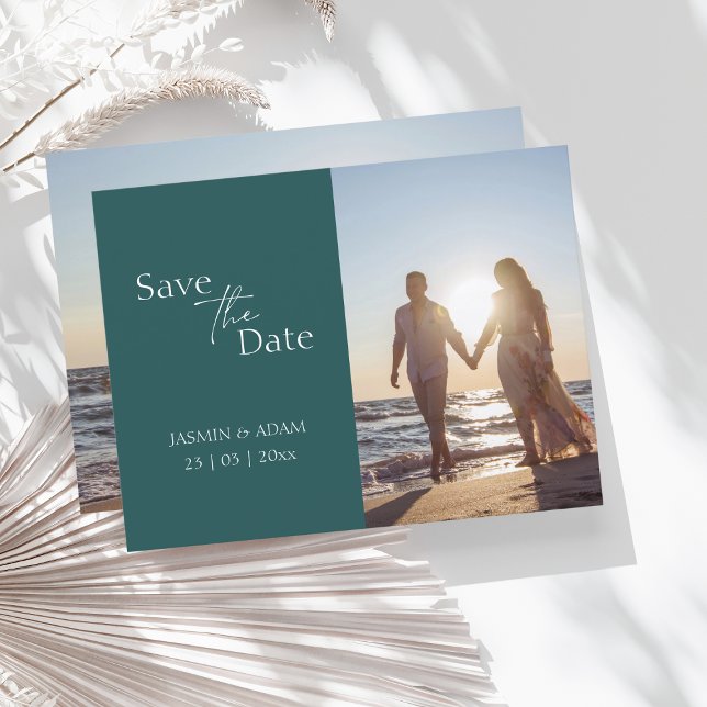 Modern Emerald Green Photo Save the Date Postcard (Creator Uploaded)