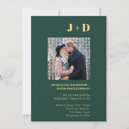 Modern Emerald Green Photo Wedding Invitation