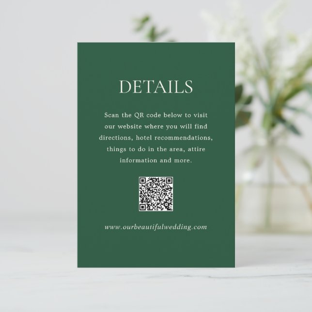 Modern Emerald Green QR Code Elegant Wedding Enclosure Card (Standing Front)