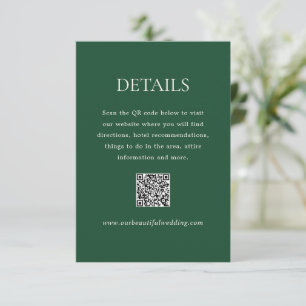 Modern Emerald Green QR Code Elegant Wedding Enclosure Card