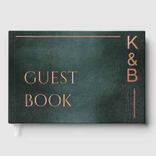 Modern Emerald Green & Rose Gold Foil Wedding Foil Guest Book
