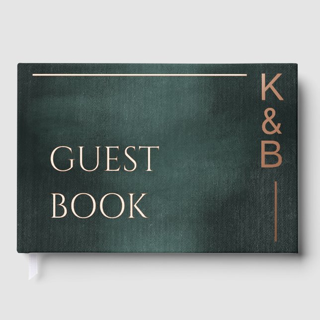 Modern Emerald Green & Rose Gold Foil Wedding Foil Guest Book (Front)