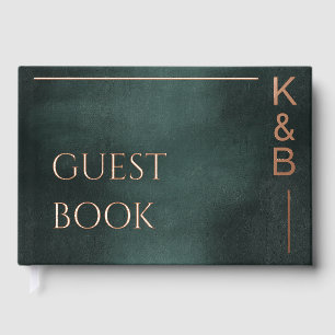 Modern Emerald Green & Rose Gold Foil Wedding Guest Book