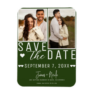Modern Emerald Green Save the Date 2 Photo Wedding Magnet