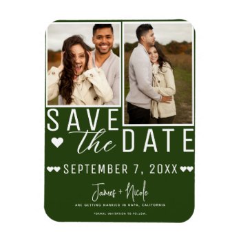 Modern Emerald Green Save The Date 2 Photo Wedding Magnet by printabledigidesigns at Zazzle