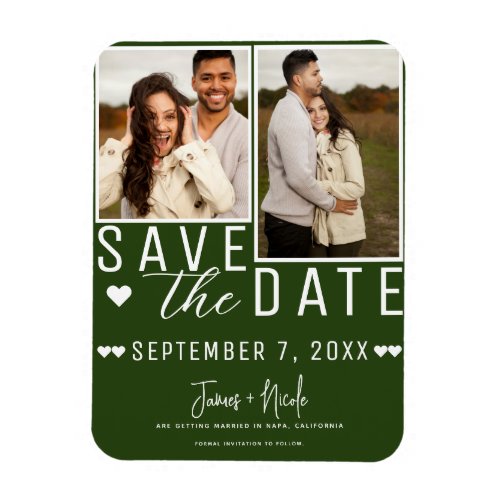 Modern Emerald Green Save the Date 2 Photo Wedding Magnet