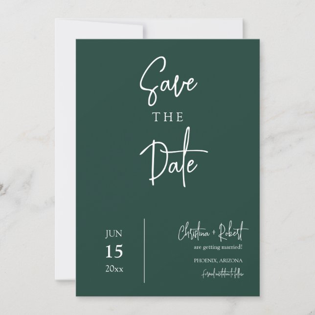 Modern Emerald Green Save the Date Boho Wedding Invitation (Front)